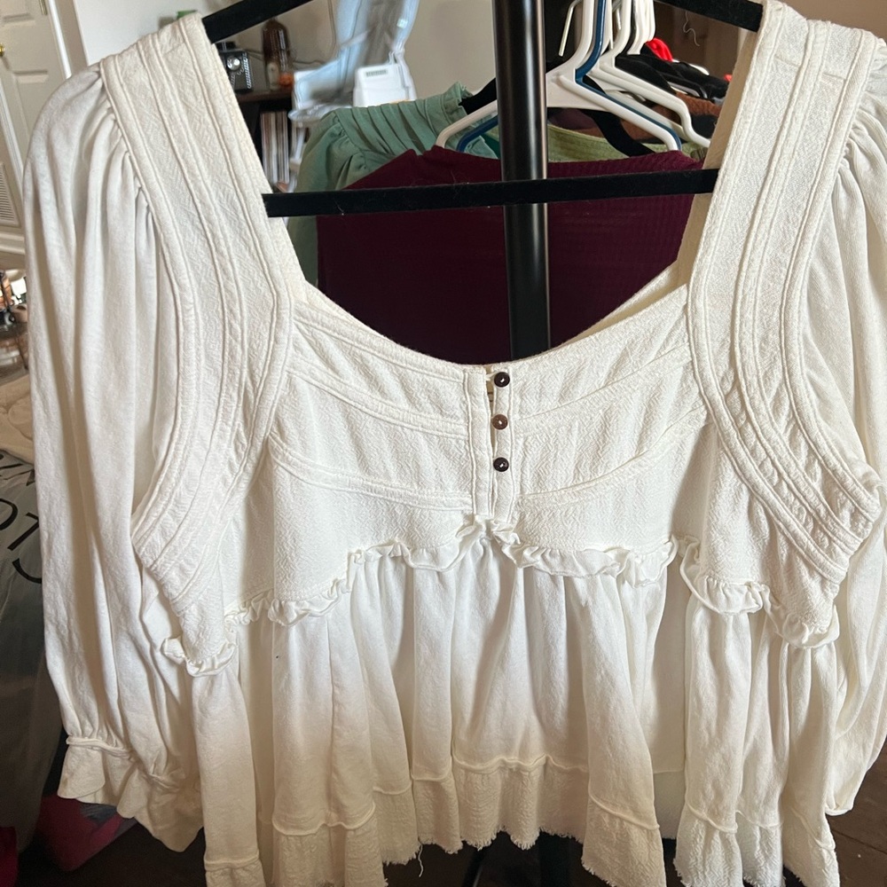 Free People Cream Blouse with Button Detail